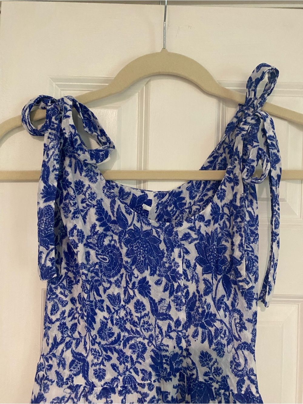Free People Blue and White Floral Tie-Shoulder Maxi Dress - Picture 3 of 3